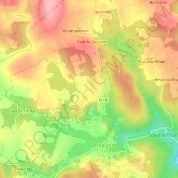 Kervao topographic map, elevation, terrain