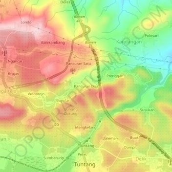 Pancuran Dua topographic map, elevation, terrain