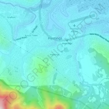 Hastings topographic map, elevation, terrain