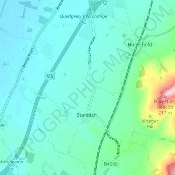 Little Haresfield topographic map, elevation, terrain