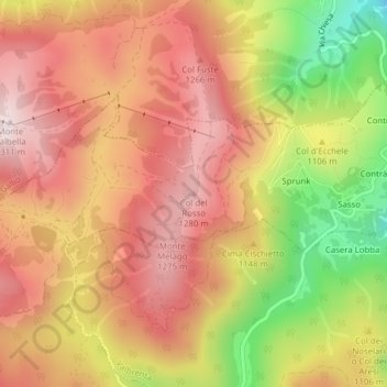 Col del Rosso topographic map, elevation, terrain