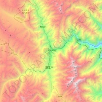 甘孜州 topographic map, elevation, terrain