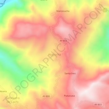 Atacocha topographic map, elevation, terrain