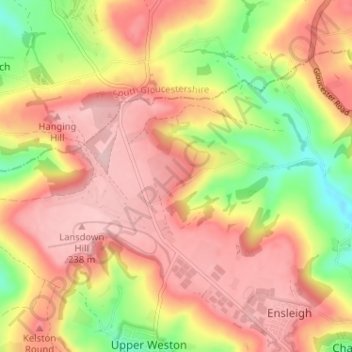 Upper Langridge topographic map, elevation, terrain
