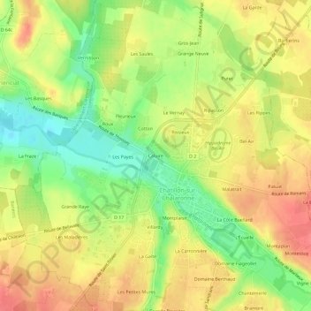 Caluire topographic map, elevation, terrain