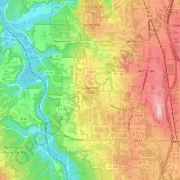 Sagamore Hills topographic map, elevation, terrain