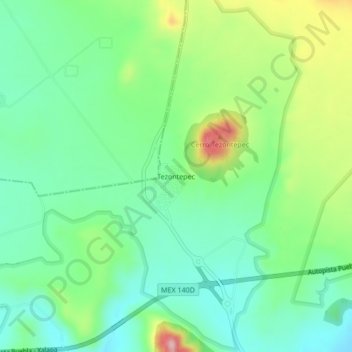 Tezontepec topographic map, elevation, terrain