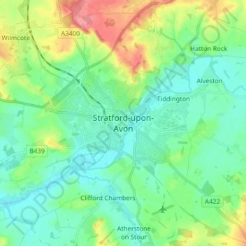 Stratford-upon-Avon topographic map, elevation, terrain