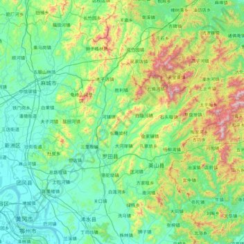 罗田县 topographic map, elevation, terrain