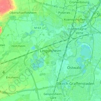 Lingolsheim topographic map, elevation, terrain