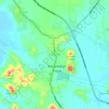 Sengkol topographic map, elevation, terrain