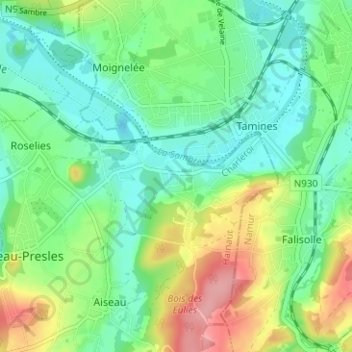 Oignies topographic map, elevation, terrain