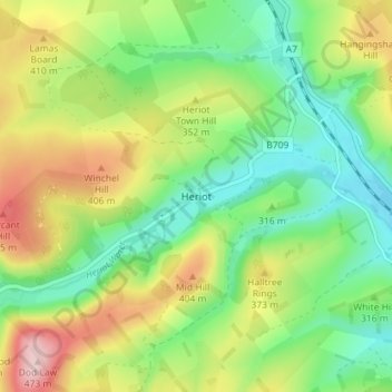 Heriot topographic map, elevation, terrain