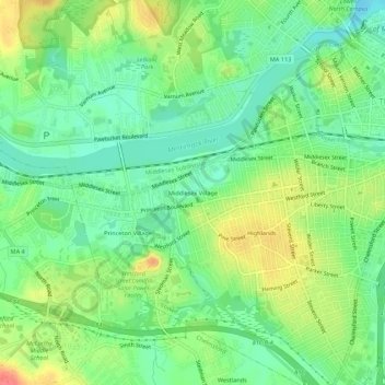 Middlesex Village topographic map, elevation, terrain