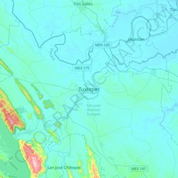 Tuxtepec topographic map, elevation, terrain