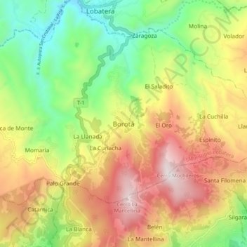 Borotá topographic map, elevation, terrain