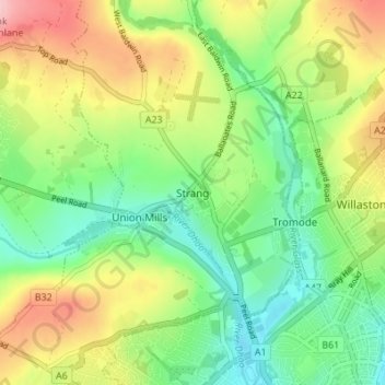 Strang topographic map, elevation, terrain