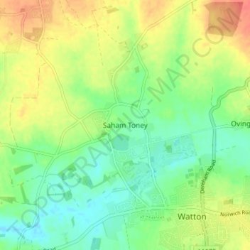 Saham Toney topographic map, elevation, terrain