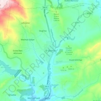 El Ouricia topographic map, elevation, terrain