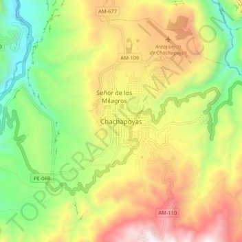 Chachapoyas topographic map, elevation, terrain