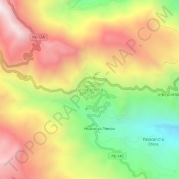 Pasacancha topographic map, elevation, terrain