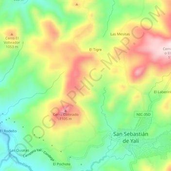 El Tigre topographic map, elevation, terrain