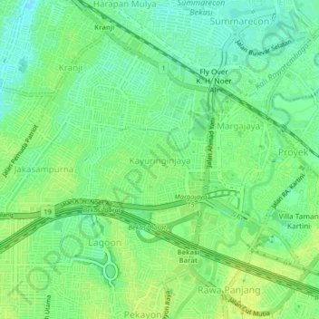 Kayuringinjaya topographic map, elevation, terrain