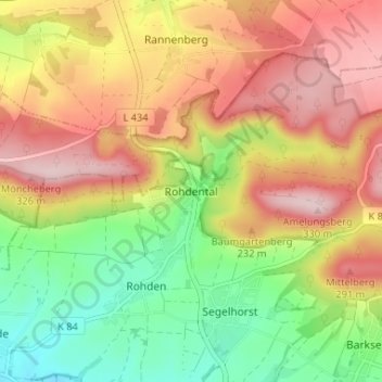 Rohdental topographic map, elevation, terrain