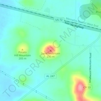 Sand Mountain topographic map, elevation, terrain