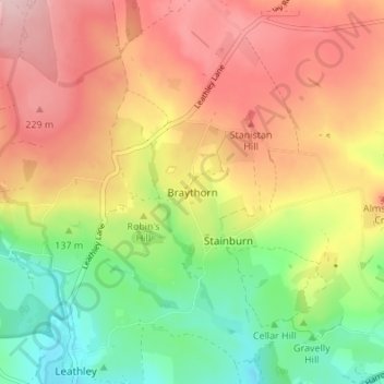 Braythorn topographic map, elevation, terrain