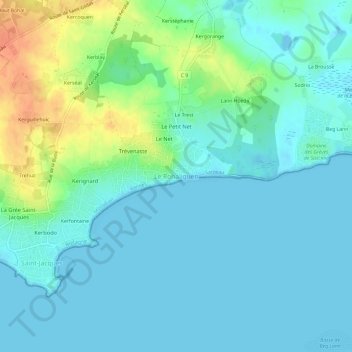 Le Rohaliguen topographic map, elevation, terrain