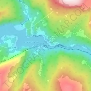 Evanger topographic map, elevation, terrain