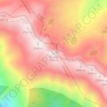 Uludağ topographic map, elevation, terrain