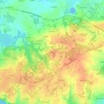 Gouezan topographic map, elevation, terrain