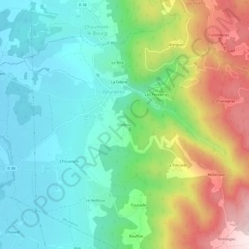Chatoux topographic map, elevation, terrain