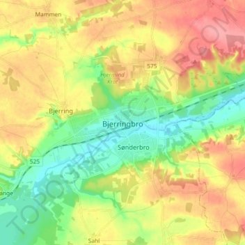 Bjerringbro topographic map, elevation, terrain
