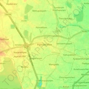 Poonamallee topographic map, elevation, terrain