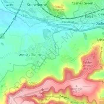 Kings Stanley topographic map, elevation, terrain