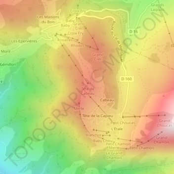 Tête de Cabeau topographic map, elevation, terrain