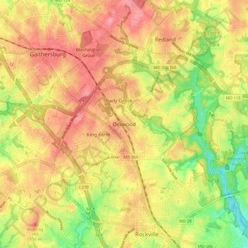 Derwood topographic map, elevation, terrain