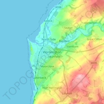 Workington topographic map, elevation, terrain