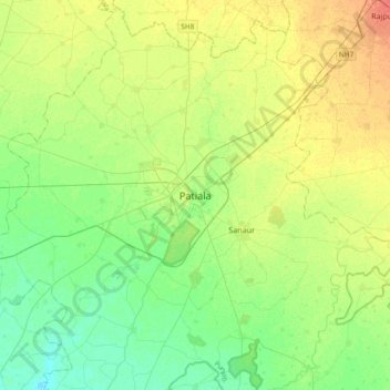 Patiala topographic map, elevation, terrain
