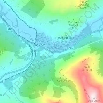 Inverardran topographic map, elevation, terrain