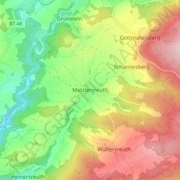 Metzlersreuth topographic map, elevation, terrain