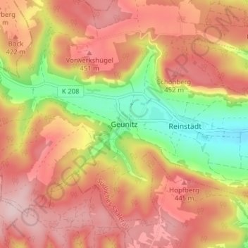 Geunitz topographic map, elevation, terrain