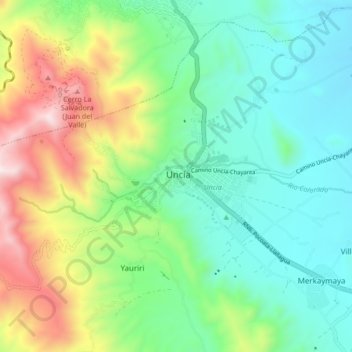 Uncía topographic map, elevation, terrain