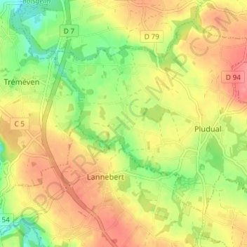 Kergonan topographic map, elevation, terrain