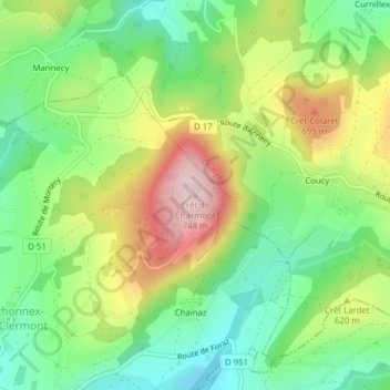 Crêt de Charmont topographic map, elevation, terrain