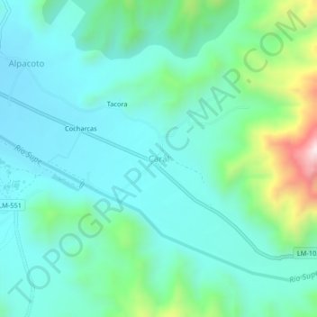 Caral topographic map, elevation, terrain