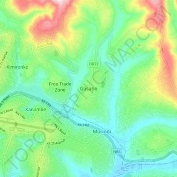Gasabo topographic map, elevation, terrain